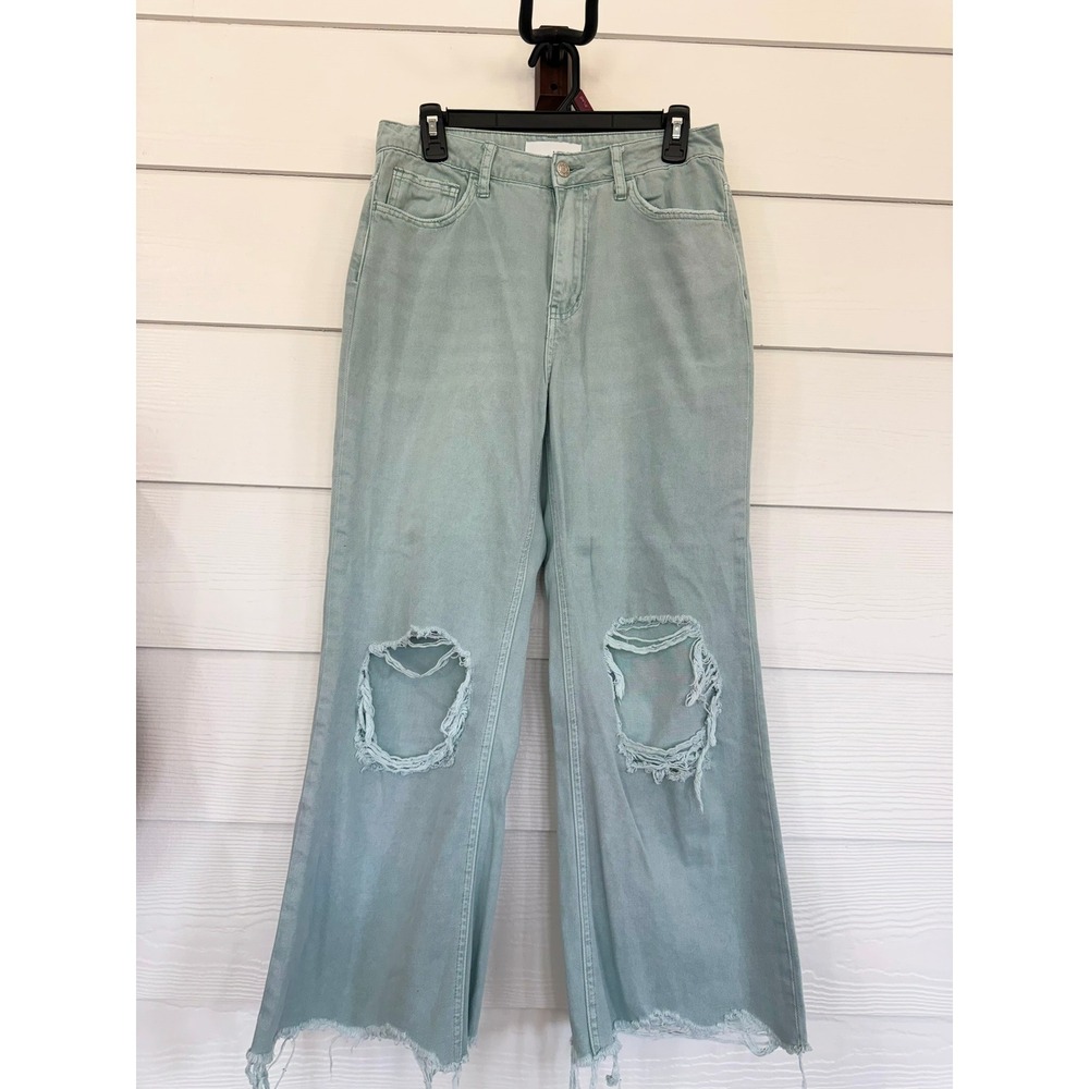 D- 60- Vervet Los Angeles High Rise Wide Leg Distressed Jeans Green Size 27